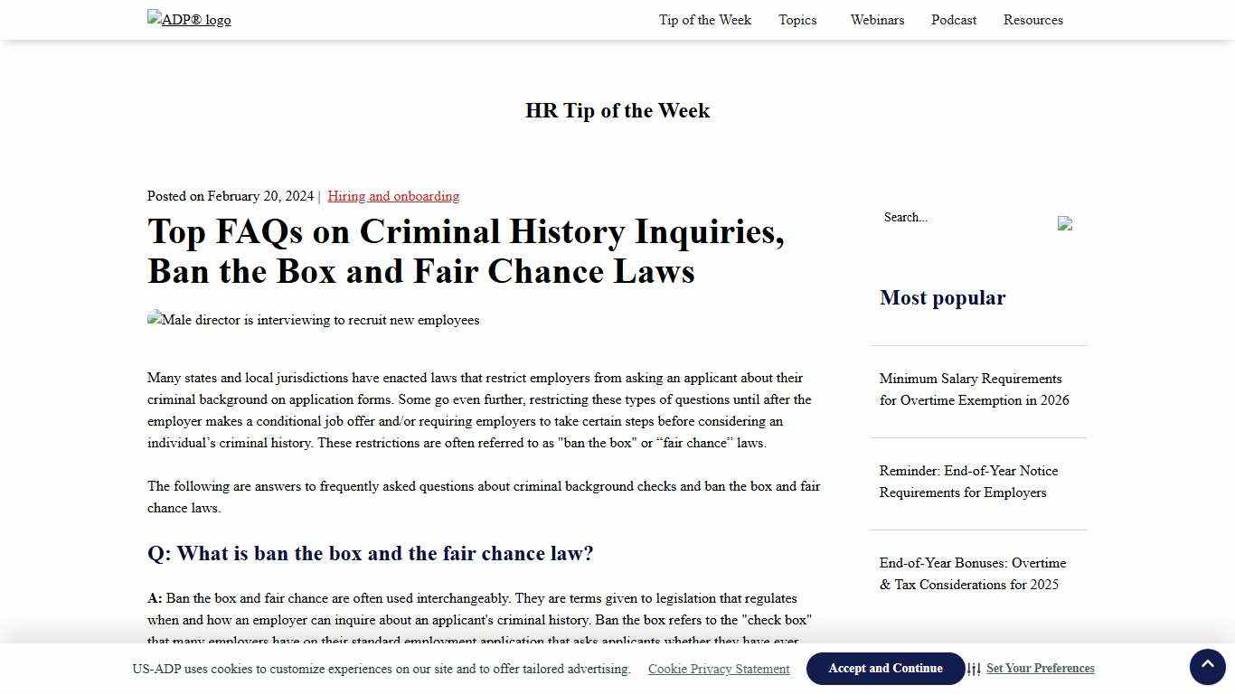 Top FAQs on Criminal History Inquiries, Ban the Box and Fair Chance Laws